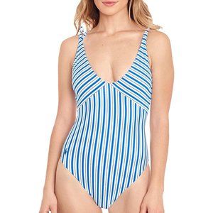 NWT Polo Ralph Lauren Women's Coastal Stripe Over Shoulder Splice One-Piece S